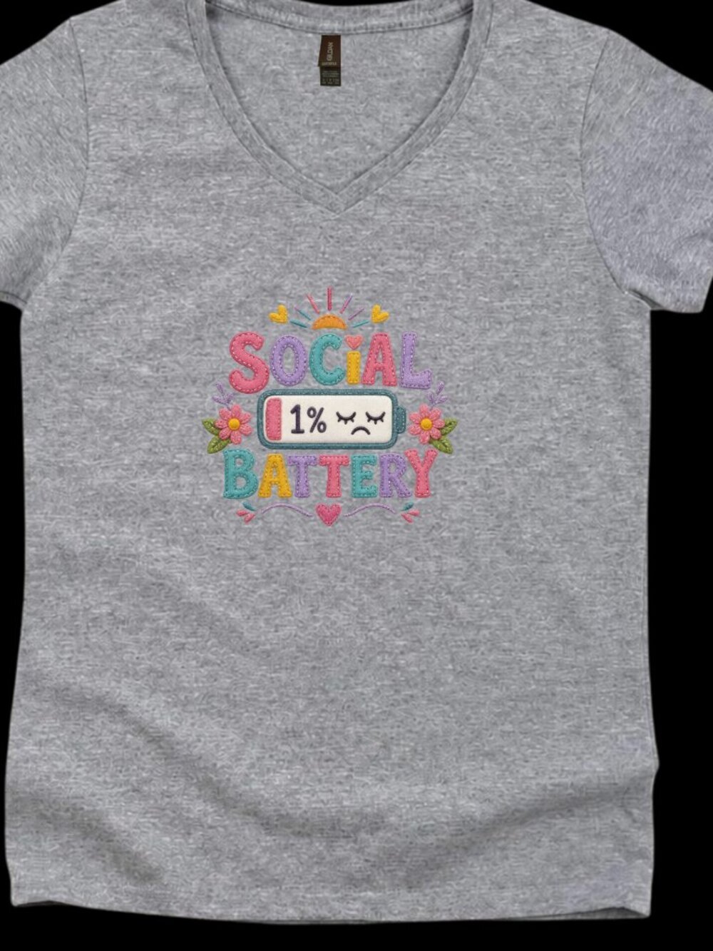Social Battery 1% Women's Gildan Softstyle V-Neck Tee - Multiple Sizes and Color - Picture 6 of 7